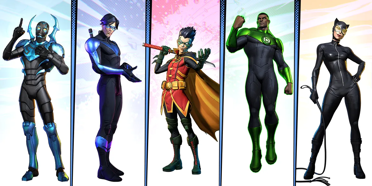 The DCKO roster lineup - a spread of DC Super Heroes and Super-Villains
